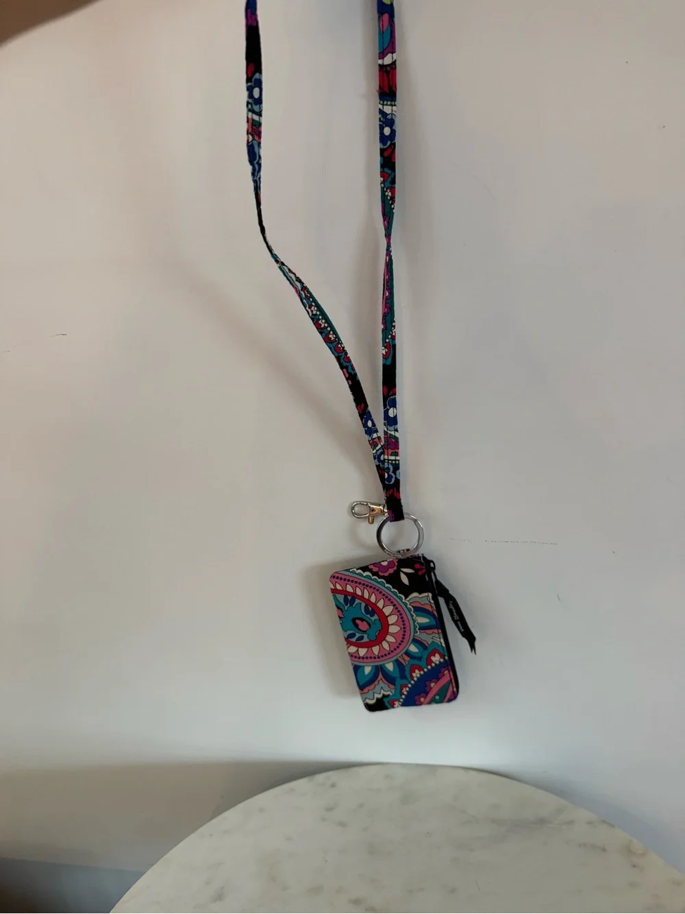 Vera Bradley Zip ID Wallet Lanyard Wristlet Haymarket Paisley Floral NWOT